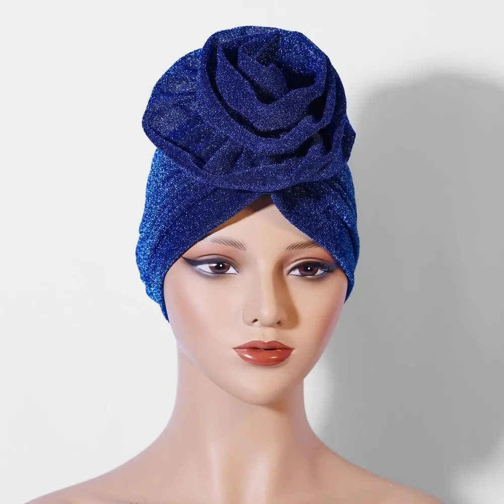 Afrikanische Turban-Kappen aus roher Seide, große Rose, atmungsaktiv, nigerianische Hochzeit, Geles-Kopfbedeckung, leichte Kopfbedeckung, Party-Kopfbedeckung