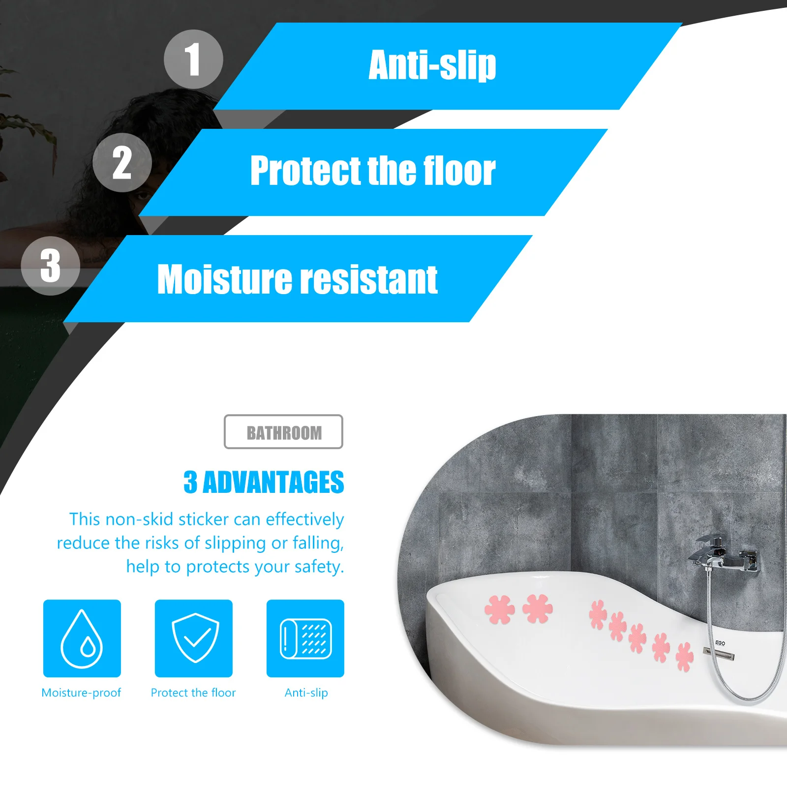 

1Set Snowflake Non-Slip Bathtub Stickers Bathroom Decals Anti-Slip Shower Floor Safety Stickers Wear-Resistant Waterproof