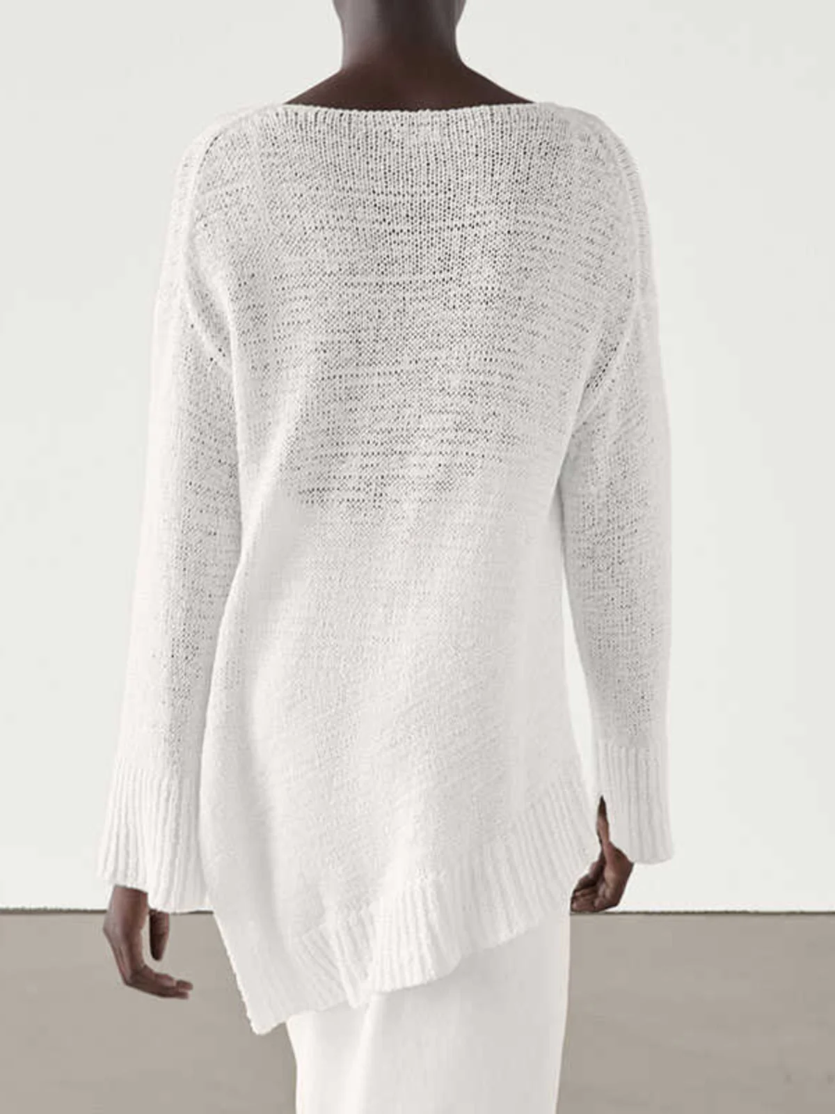 New Summer Women's Loose Lightweight Long Sve Knitwear Boat Ne Asymmetric Hemline Faionable Commute Sle  Color