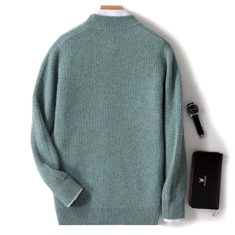 100% merino wool men's cashmere sweater semi-turtle neck autumn winter pullover thickened warm youth leisure bottoming  tops