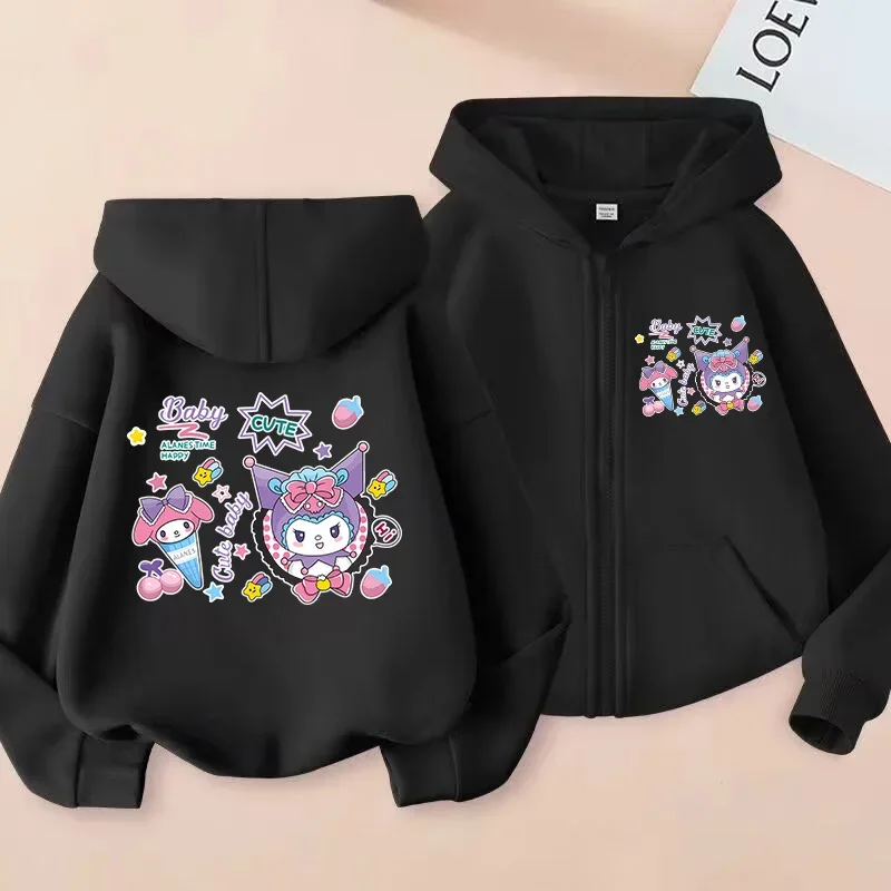 Zip Up Hoodie Kawaii Kids Streetwear Kuromi Children's Hoodie Zipper Children Sweatshirt Manga Clothes Kid Girl Boy Top Hoody