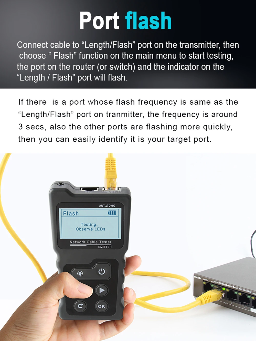 NOYAFA NF-8209 RJ45 Kabeltester POE Netzwerk-Kabelprüfer Kabeltester Netzwerkwerkzeug Kabelscan Kabelkarte UTP-Tester – Detail 11