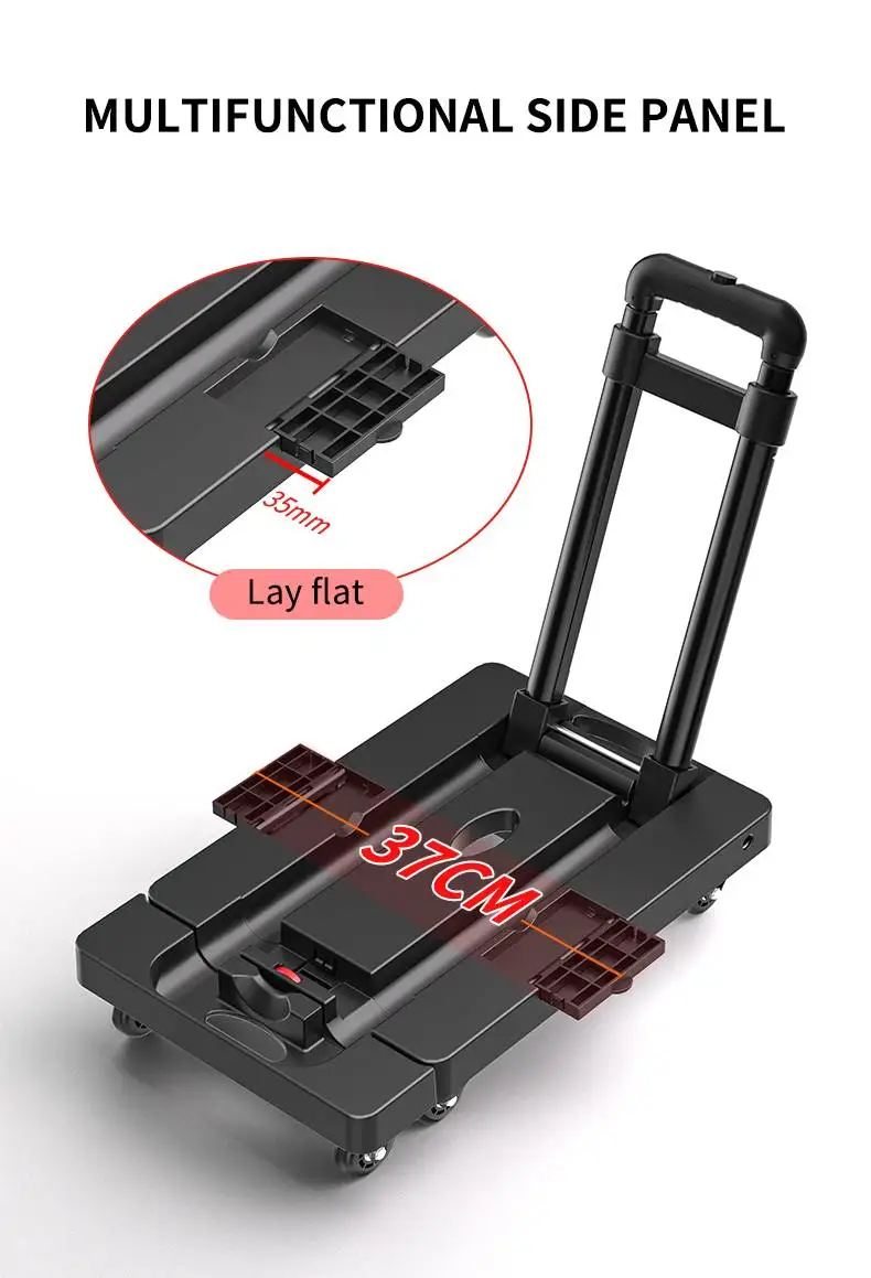 Folding Hand Truck Dolly Moving 176LB Heavy Duty Portable Luggage Cart 6 Wheels Extendable Utility Platform Black OEM Lupai