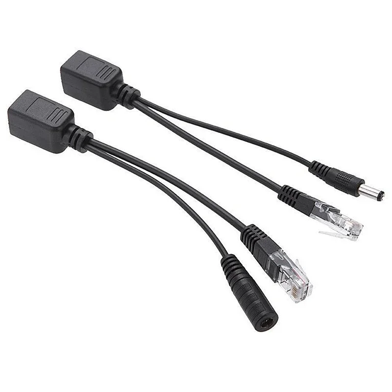 Cable adaptador divisor de inyector POE pasivo Power Over Ethernet, Kit de Cables NEGRO, módulo de fuente de alimentación de inyector RJ45, 12-48V, 1 ud.