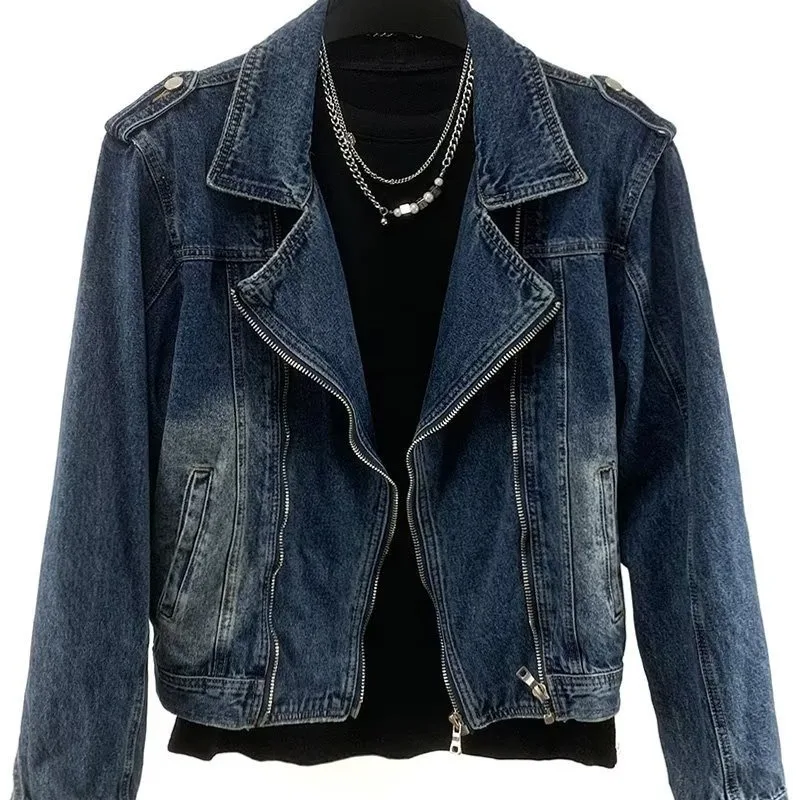 

2026 Men's Spring, Vintage Multi-Zipper, Casual Loose Short Lapel Denim Jacket