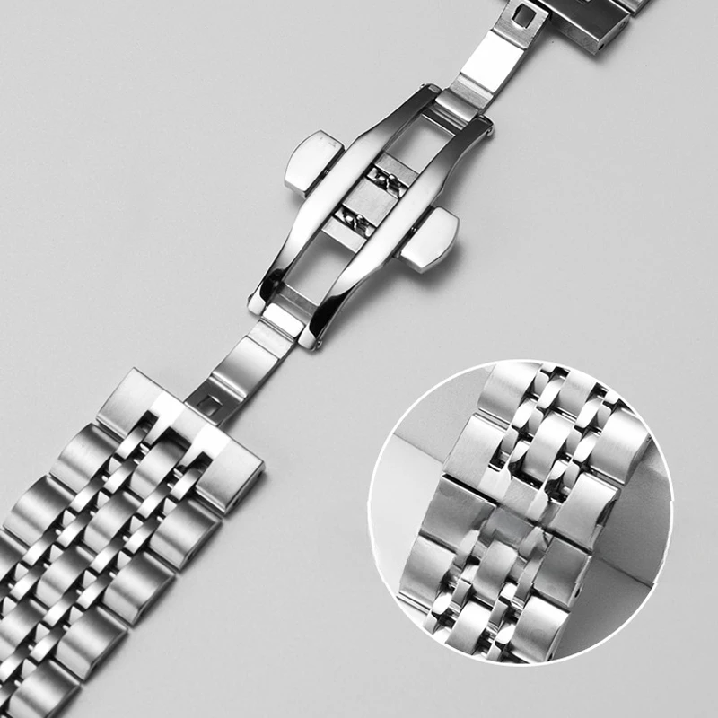 UTHAI Stainless Steel Seven Bead Watch Strap 20mm 22mm Solid precision steel Butterfly Buckle Universal Watchband Accessories