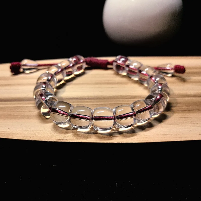 White Adjustable Stretch Cord Unisex Single Loop Woven Bracelet