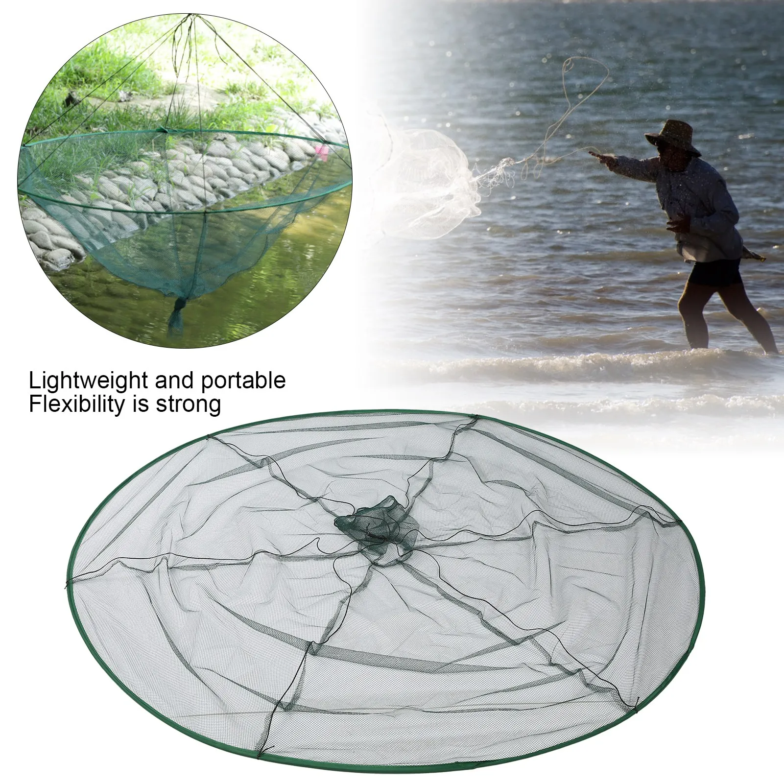 

Nylon Mesh Circular Fishing Net, Circular Drawable Foldable Fishing Net 150cm High Strength Nylon Mesh Floating Shrimp Cage