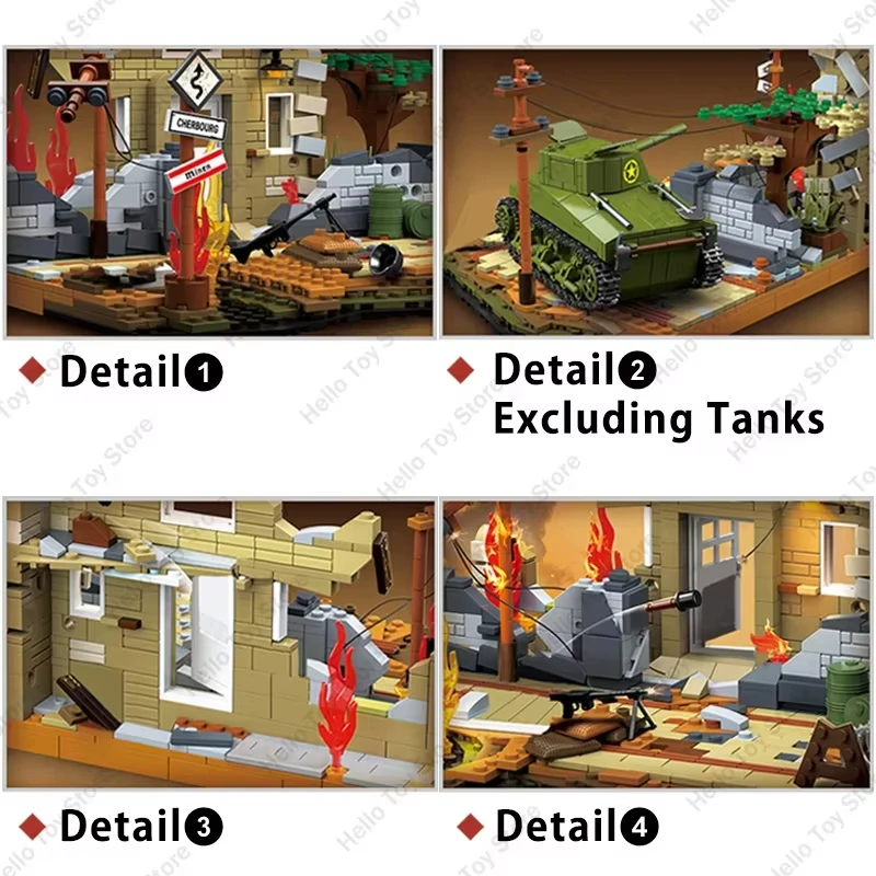Bloc de construction de scène de campagne de ville avant occidentale de la seconde guerre mondiale, accessoires d'armes militaires, modèle de jouets pour garçons, cadeau, bricolage
