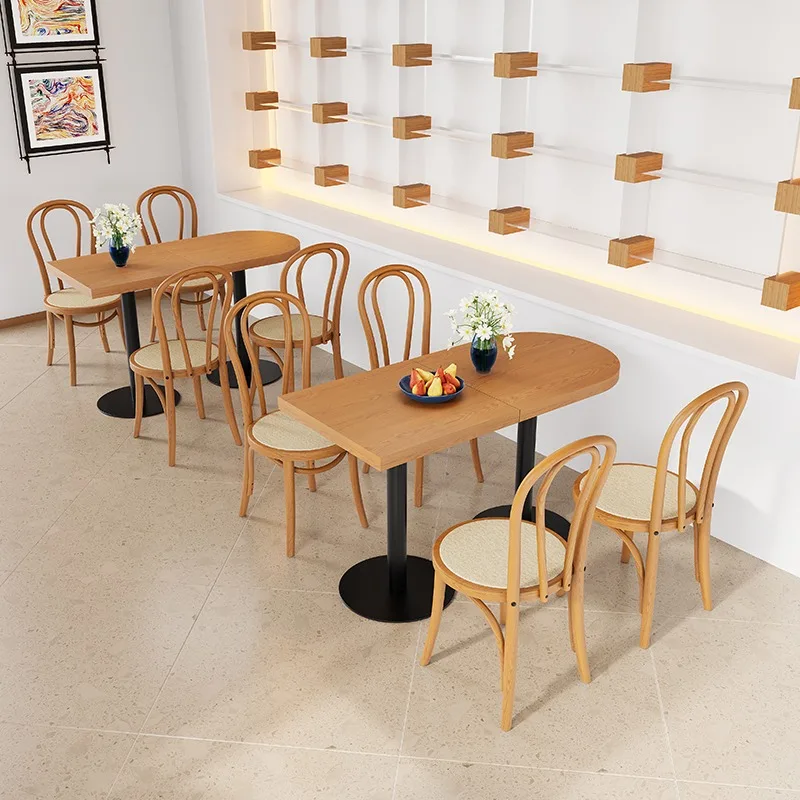 

Cafe, milk tea shop, dessert shop table and chair combination Internet celebrity Japanese-style solid wood dining chair