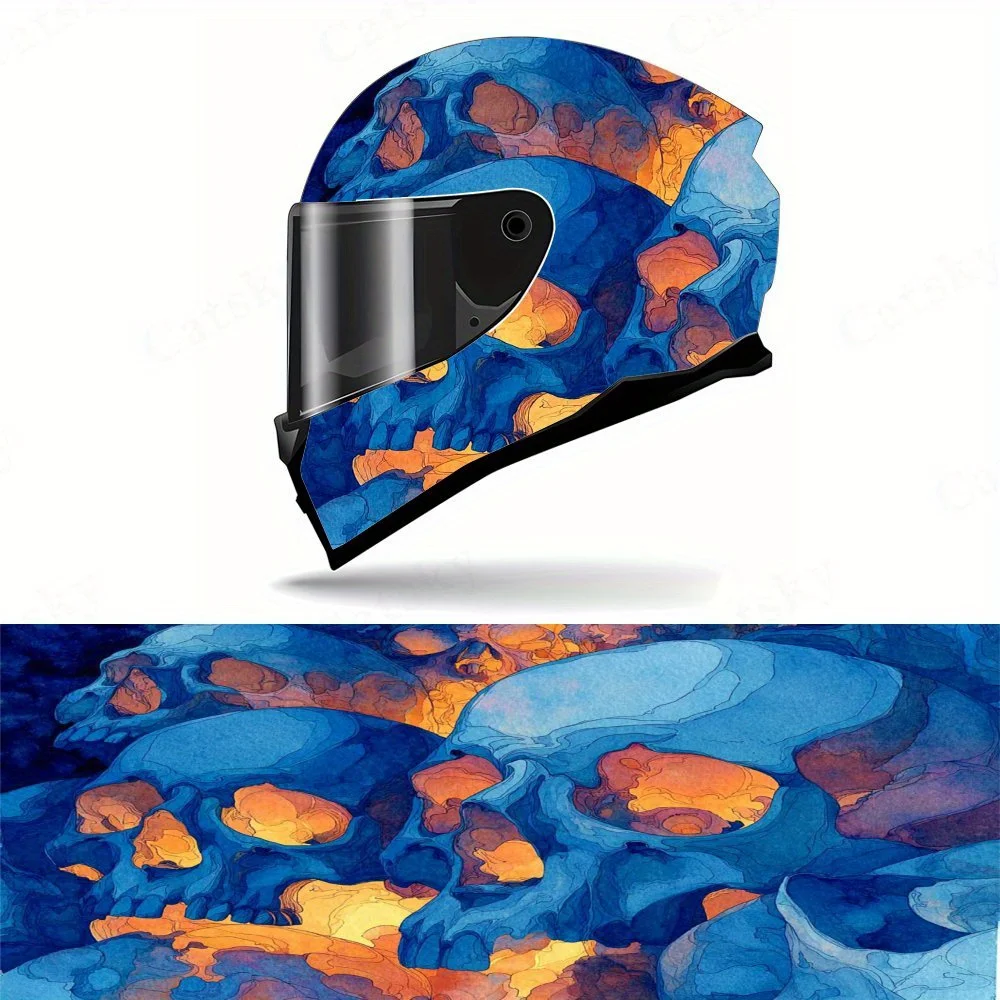 

Blue Skull Full Face Helmet Vinyl Sticker-Durable PVC Art Sticker, Suitable For Motorcycle Racing Helmets, Helmet Accessories, R