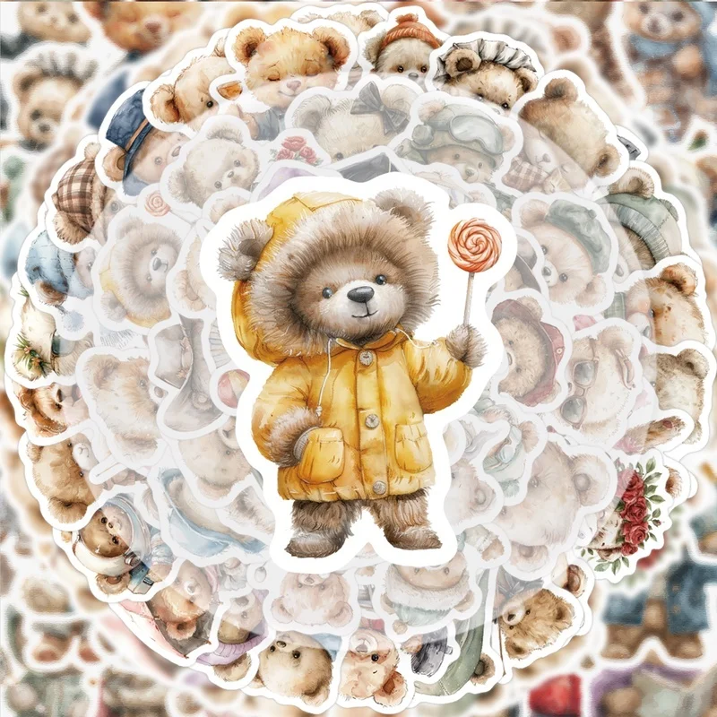 55 Retro Uroczych Naklejek Graffiti z Misiami, Żywe Naklejki, Różne Style Bez Powtórzeń, Odpowiednie na Butelki z Wodą, Laptopy, Walizki, Deskorolki, Gitary, Dekoracje na Imprezy