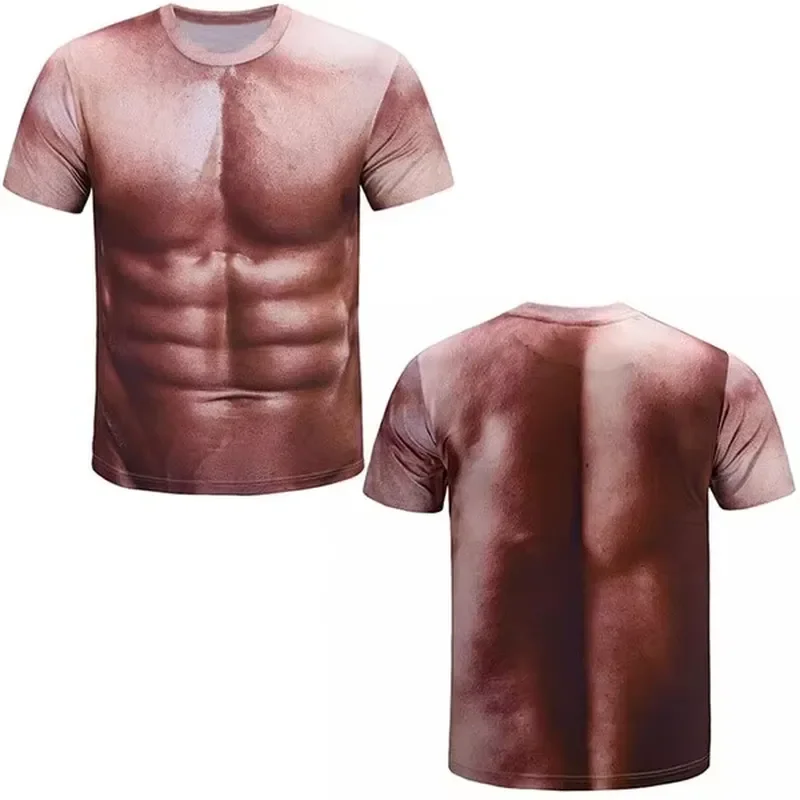 3D-Druck T-Shirt für Herren und Damen, Sport, schnelltrocknend, atmungsaktiv, lustiges Muskel-Tattoo, kurzärmelig, lässig, Y2k, Urlaub, Digitaldruck – Detail 5