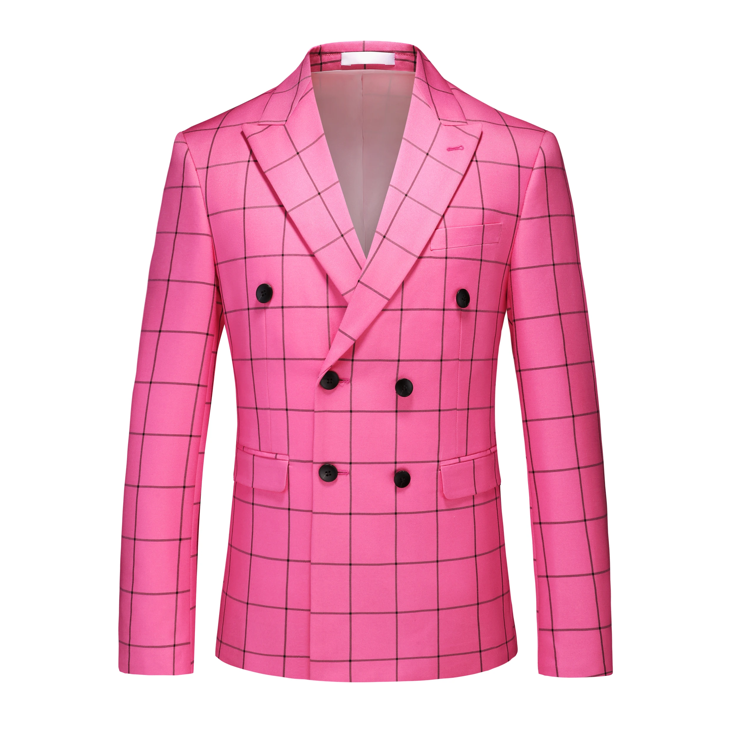 

Double Breasted Plaid Blazer Jackets Men All Match Korean Luxury Slim Fit Men's Blazers Long Sleeve Plus Size Business Suit Coat