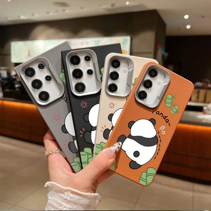 Headless Panda Case For Samsung Galaxy S24 S23 S22 Ultra S21 S20 FE A16 A14 A34 A15 A25 A35 A52 A53 A54 A55 5G Leather Texture