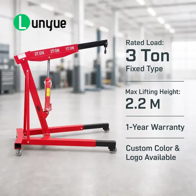 3 Ton Hydraulic Engine Crane Mobile Chain Hoist CE Certified for Auto Workshop Garage Metalworking Heavy Duty Lifting Tool