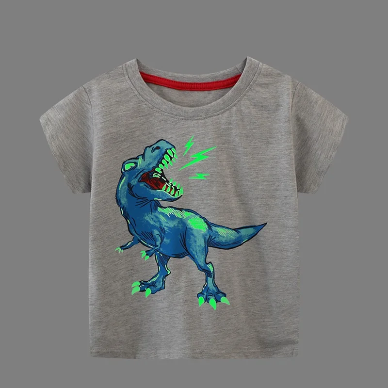 2-7 Years Kids Luminous Cartoon Dinosaur T-shirt 100% Cotton Baby Boys Tees Summer New Short Sleeve Tops Dropshipping