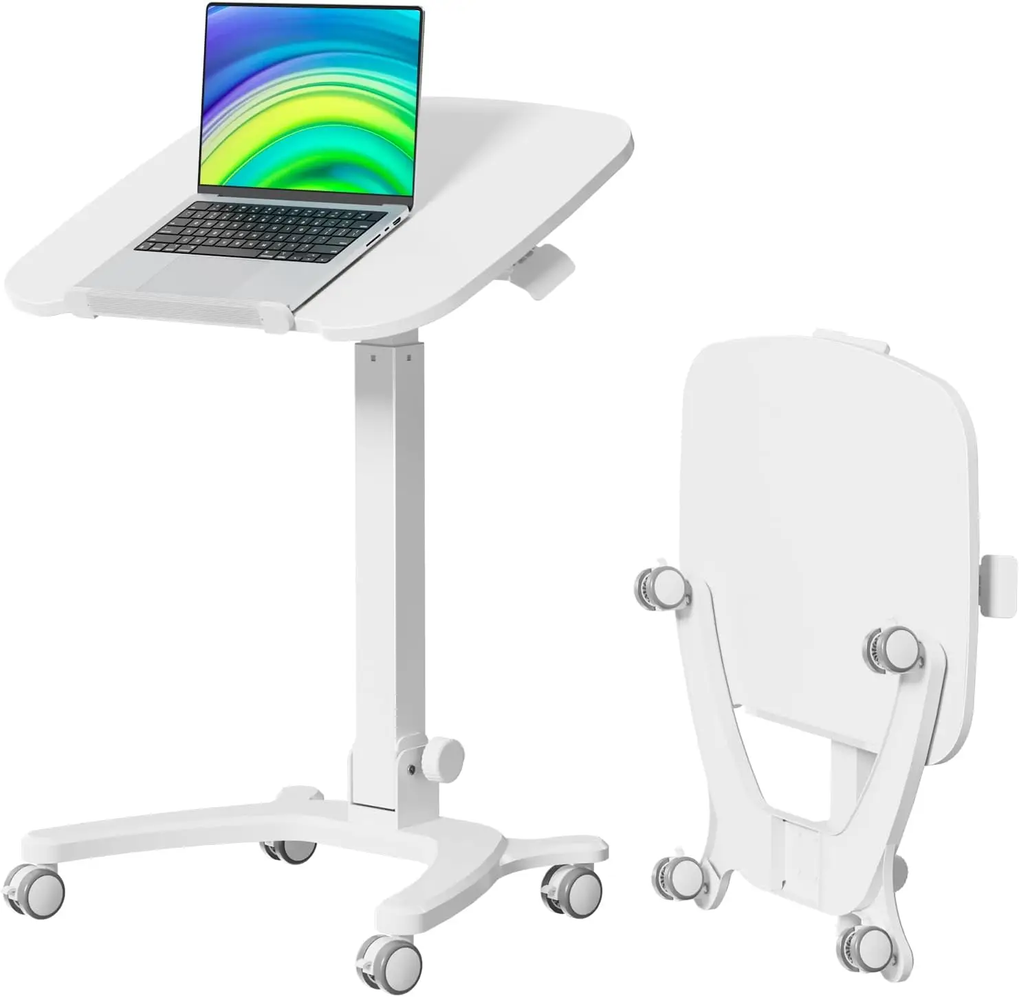 Foldable Standing Desk Mobile Laptop Cart Wheels Height Adjustable Rolling Computer Table Folding Desk Home Office Bedside Study