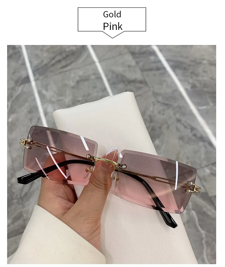 2026 Retro Sonnenbrille für Damen, Markendesigner Randlose Verlaufsgläser, Modische Sonnenbrillen mit Schneidegläsern, Rahmenlose Damenbrillen – Detail 8