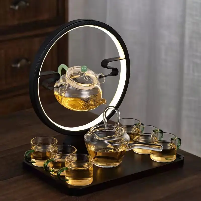 Set combination Lazy glass semi-automatic tea set Household tea making artifact with lamp Kung Fu teacup