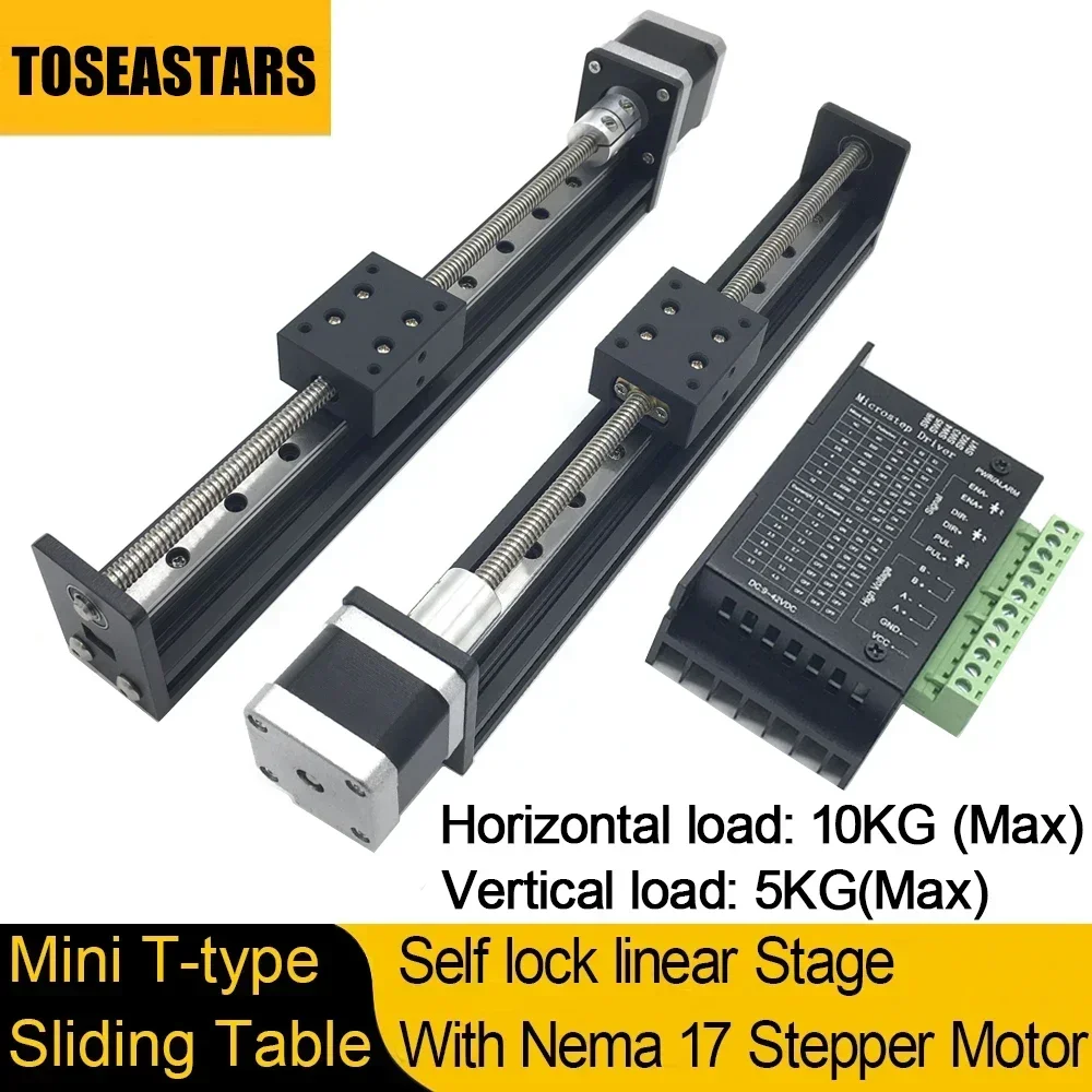 

T-Type Slide Stage Linear Stage with Nema17 Motor Drive Kit 50-400mm Effective Stroke Self Lock Linear Axis for CNC Router