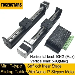 T-Type Slide Stage Linear Stage with Nema17 Motor Drive Kit 50-400mm Effective Stroke Self Lock Linear Axis for CNC Router