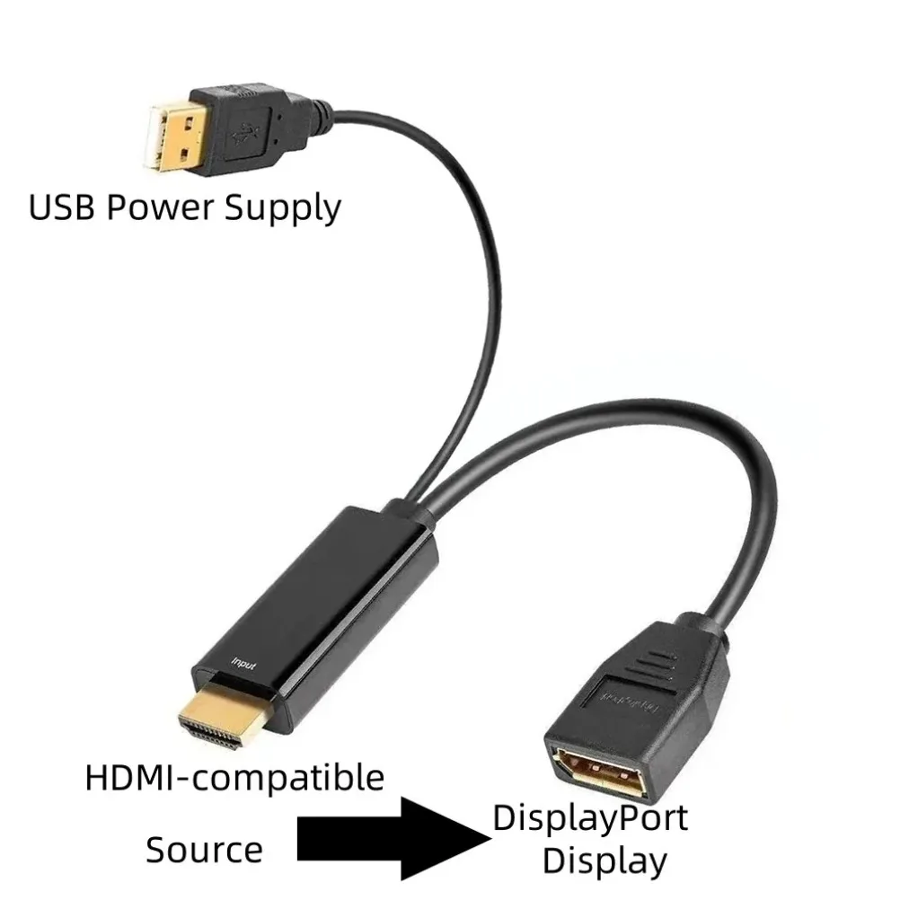 Cabo HDMI macho para DisplayPort fêmea 4K@60Hz alimentado por USB, cabo HDMI para DP de alta definição 2K@120Hz para monitor, PC, Xbox, laptop, PS5.