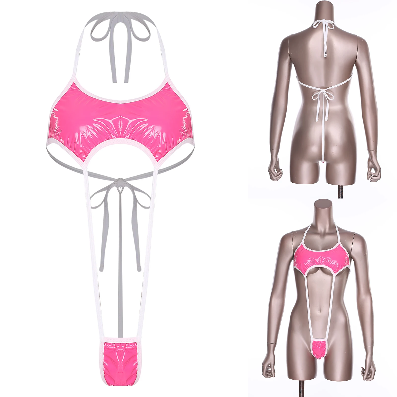 

Women Sissy Alluring T-back Bodysuit Nightwear Lace-up Bra Backless T-back Teddies Suits for Couple's Erotic Dating Nightwear