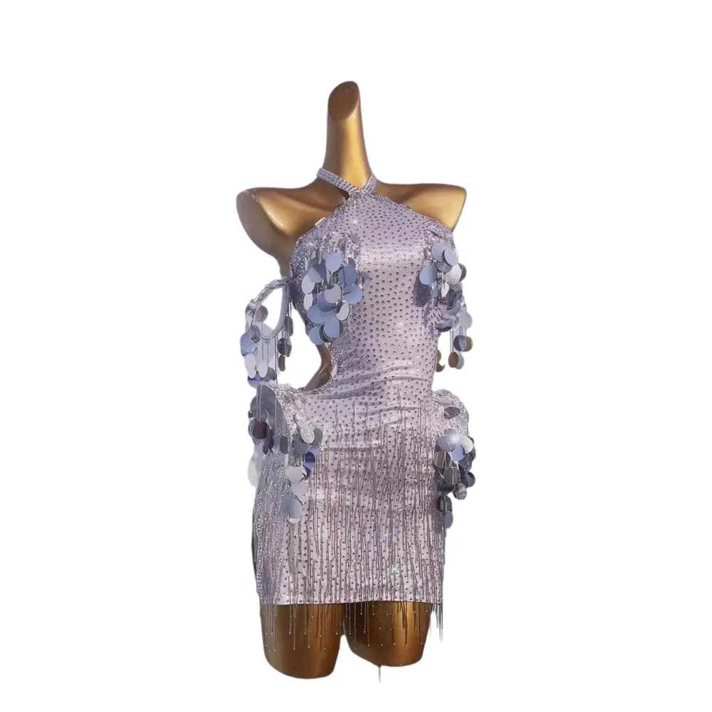 Latin Dance Stage Women's Clothing High-end Customized Round Bead Tube Tassel Samba Art Performance Clothing High Flash Dress