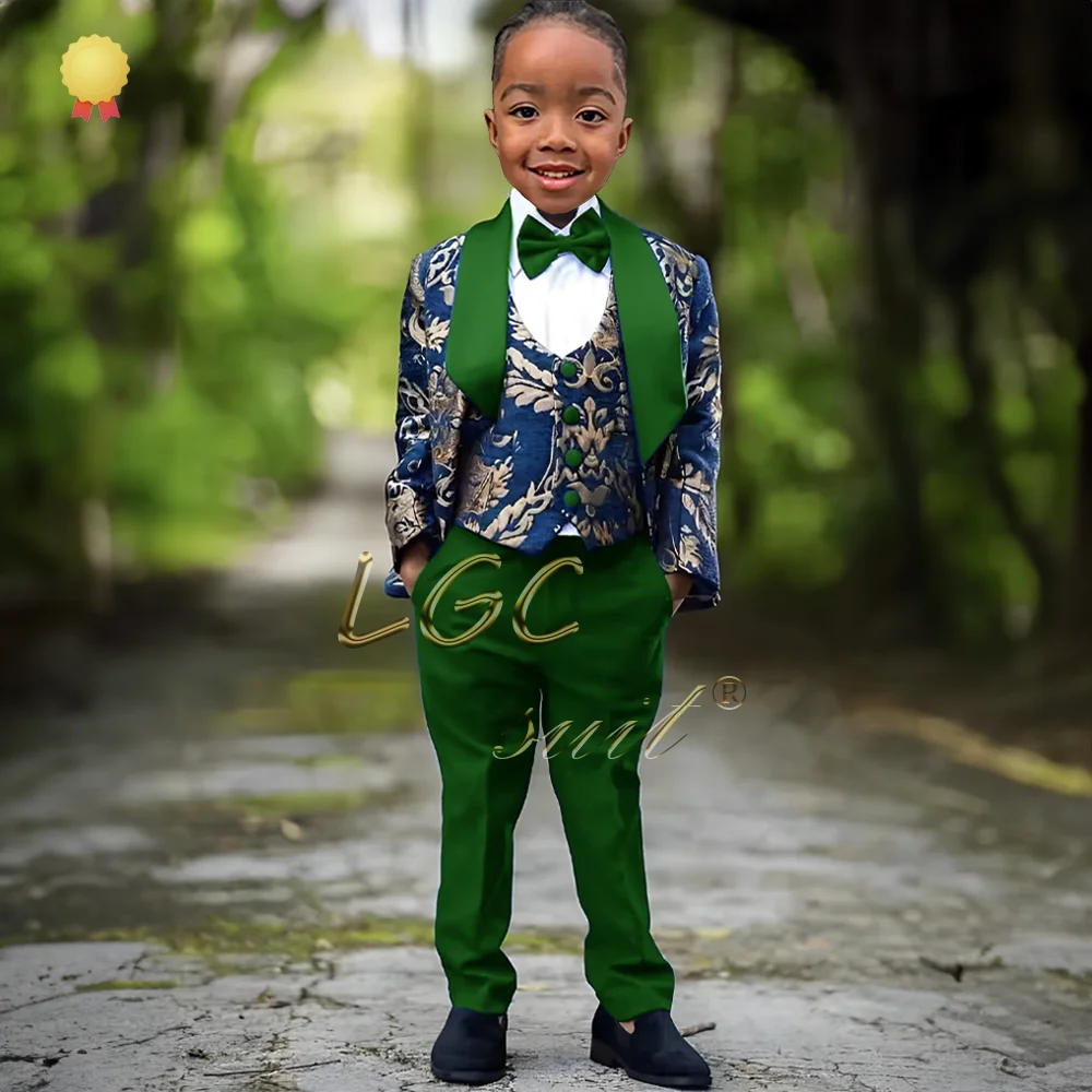 Boys shawl zero gold jacquard suit dress suit, suitable for wedding queue event celebration special occasion custom tuxedo