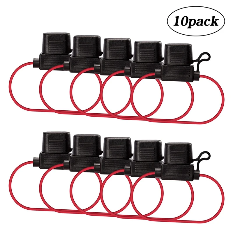 Fuse Adapter 12V-DC ATC/ATO 12 AWG Inline Blade Fuse Holder 10Pcs Waterproof Fuse For 1-30A Automotive Replacement Fuses