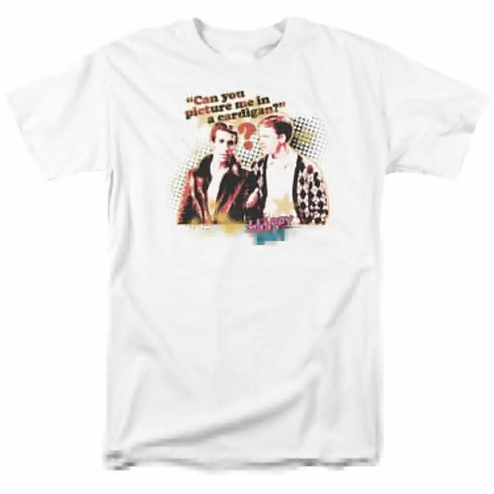 Happy Days No Cardigans T Shirt Mens Fonzie Richie Licensed Classic TV White