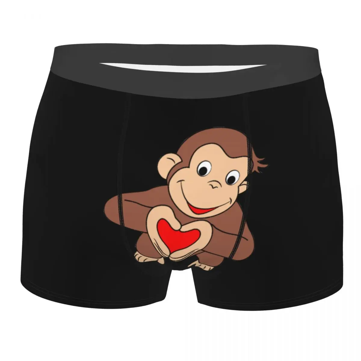 

Men Curious George Is All Heart Underwear Brown Monkey Printed Boxer Briefs Shorts Panties Homme Breathable Underpants Plus Size