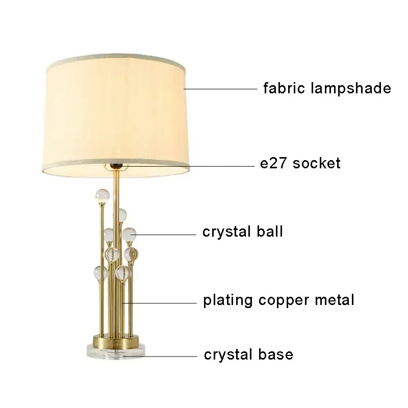 Imagem -06 - Moderno Cristal Nórdico Lâmpada Led Mesa de Cabeceira Home Decor Mesa Sala de Estar Quarto Stand Luminárias Abajur de Tecido