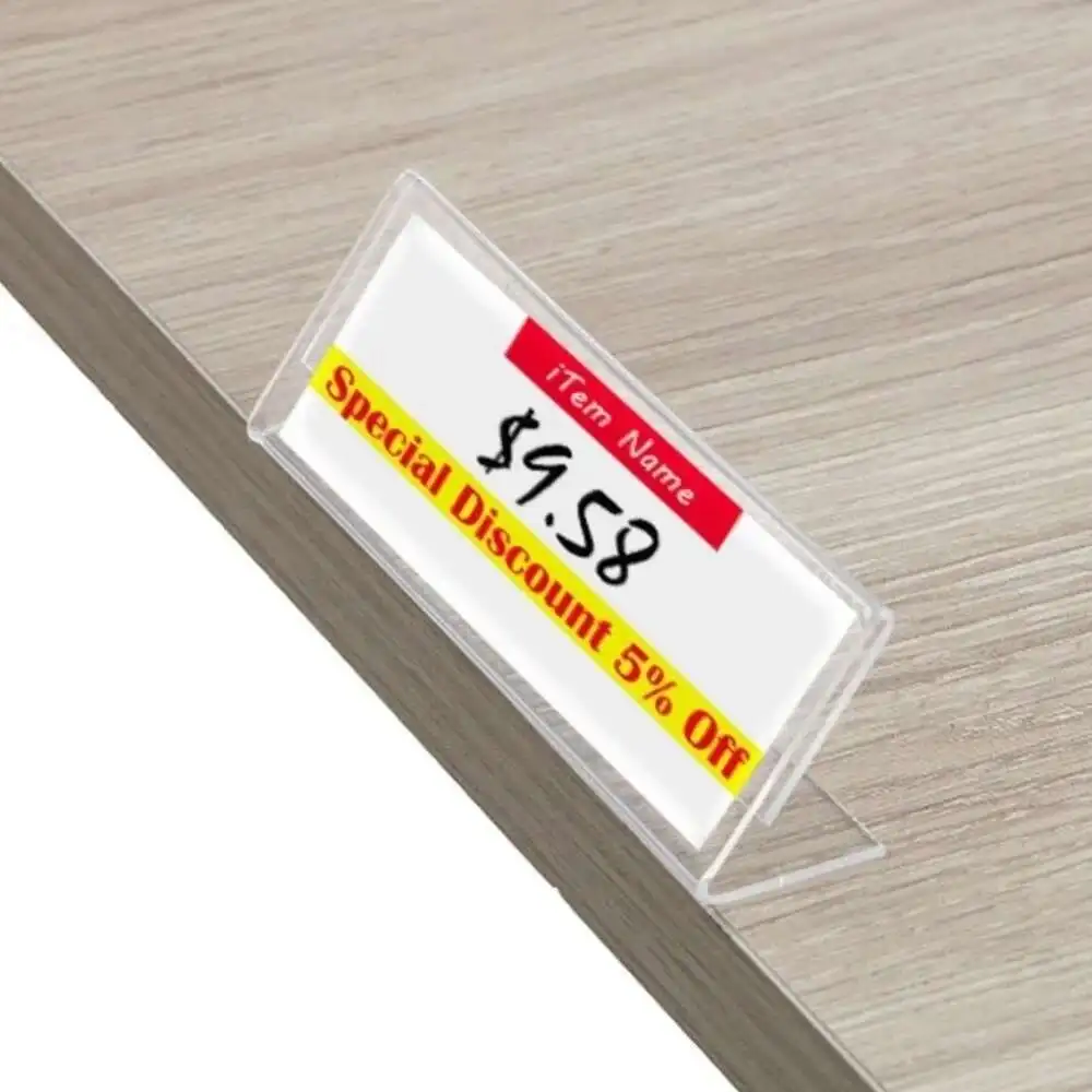 20pcs 4x10cm Label Frame L Sign Holder Shelf Edge Price Talker Shelf Pricing Cube Merchandise Name Card Display Data Strip