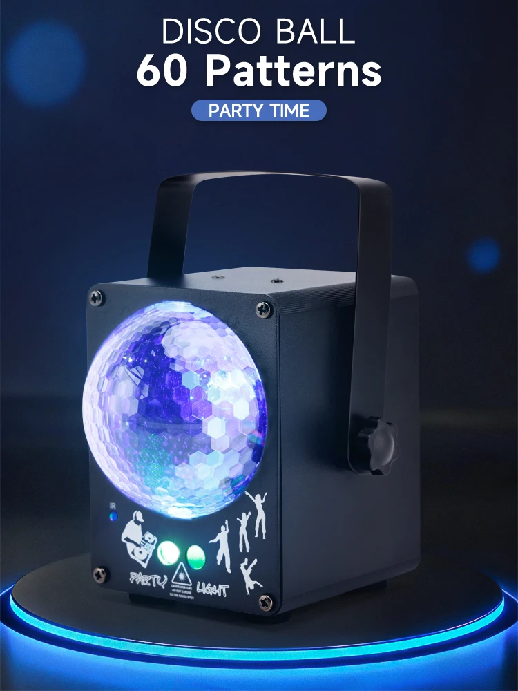 

Areyourshop Светодиодный лазерный свет Magic Ball с 60 рисунками RGB, пультом дистанционного управления, активным звуком для домашней вечеринки/дискотеки