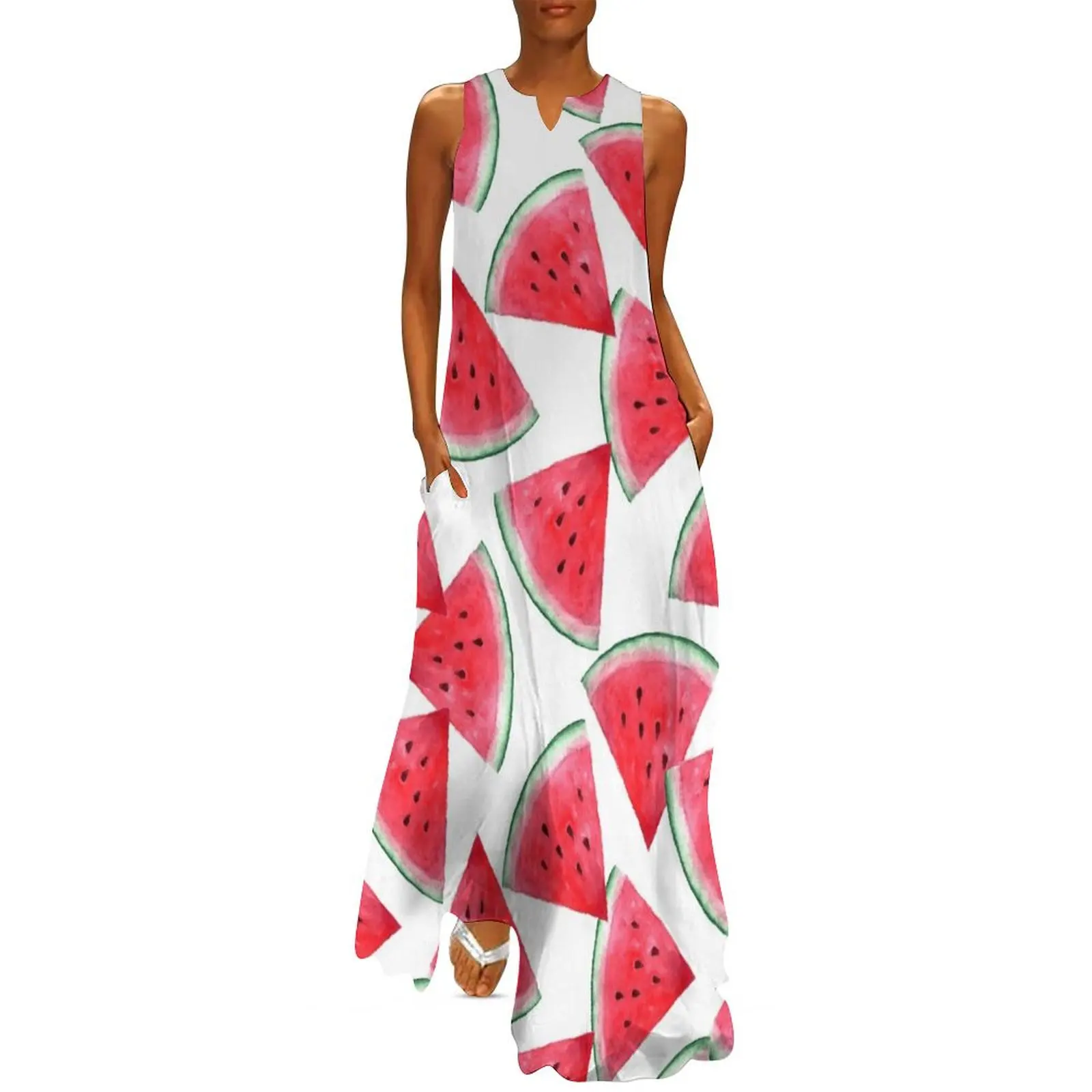 

Juicy watermelon. Watercolor Tropical Fruit Long Dress dress women summer dress summer