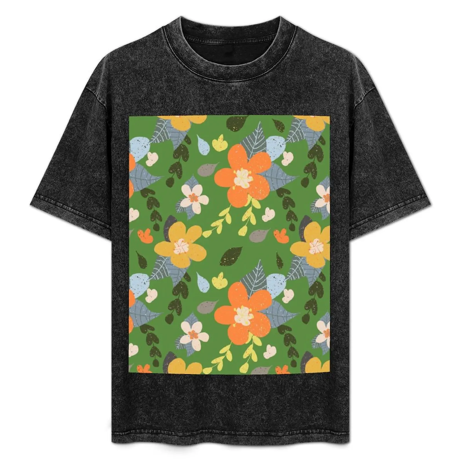 

Retro floral, orange and yellow flowers T-Shirt Minimalist Plain Crew Neck T-Shirt
