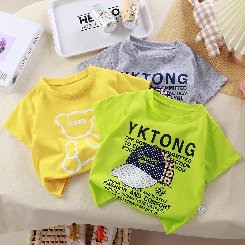 

2024Children's Latest Summer T-shirt Fashion Striped Solid Color Printed Clothes