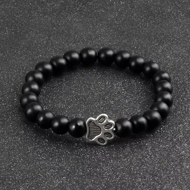 Cat Paw Print Charm Bracelet Women Men Natural Black Lava Volcanic Stone Bracelet Friends Lovers Femme Pet Memorial Jewelry Gift