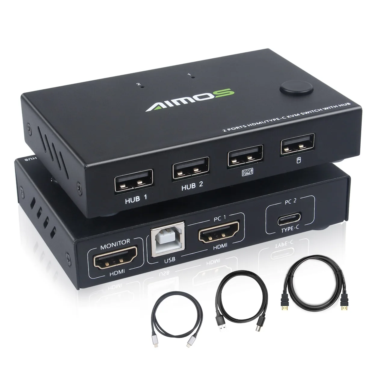 

AM-KVM201TC 2input-1output TYPE-C/HDMI KVM 2*1 SWITCH 2hosts, 1monitor, 1set of keyboard and mouse USB3.1 60hz 4k -G