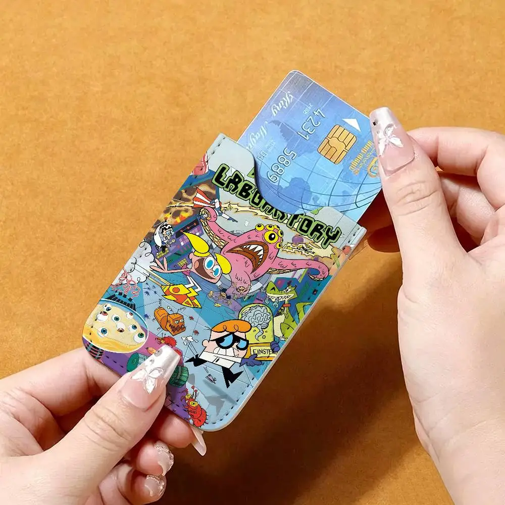 Cartoon D-Dexters L-Laboratory Ultra Slim Men Leather Mini Wallet Lightweight Credit Bus ID Card Holder Case