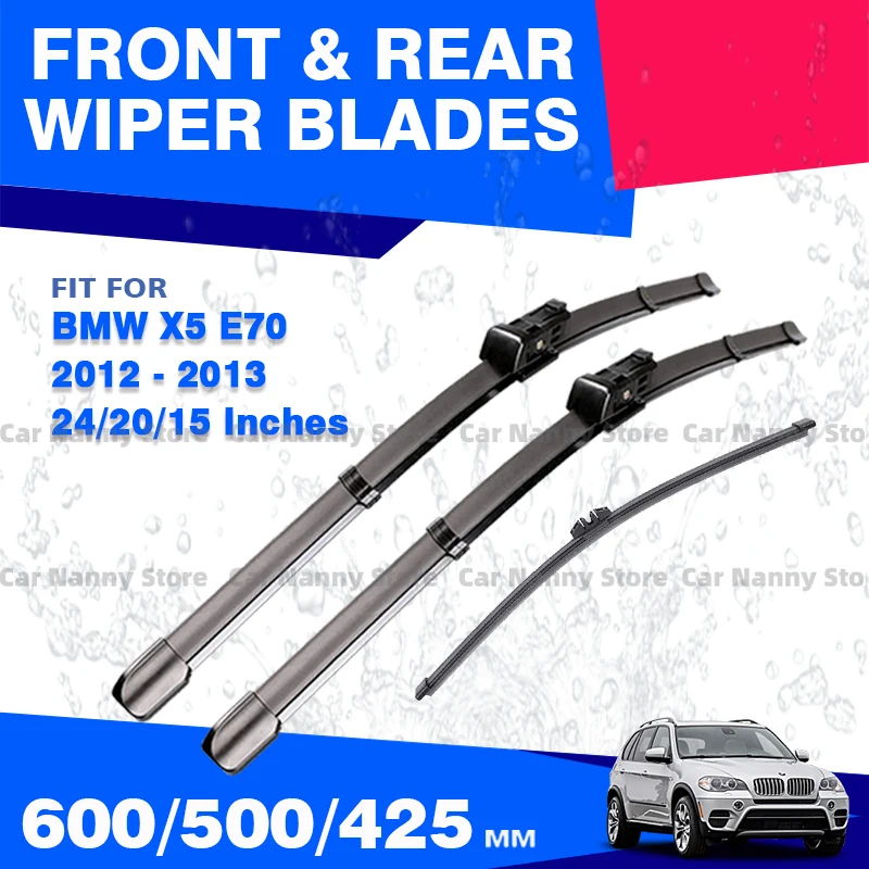 

For BMW X5 E70 2012 2013 Front Rear Windshield Wiper Blades Set xdrive Window Windscreen Brushes Accessories Cover 24"+20"+15"