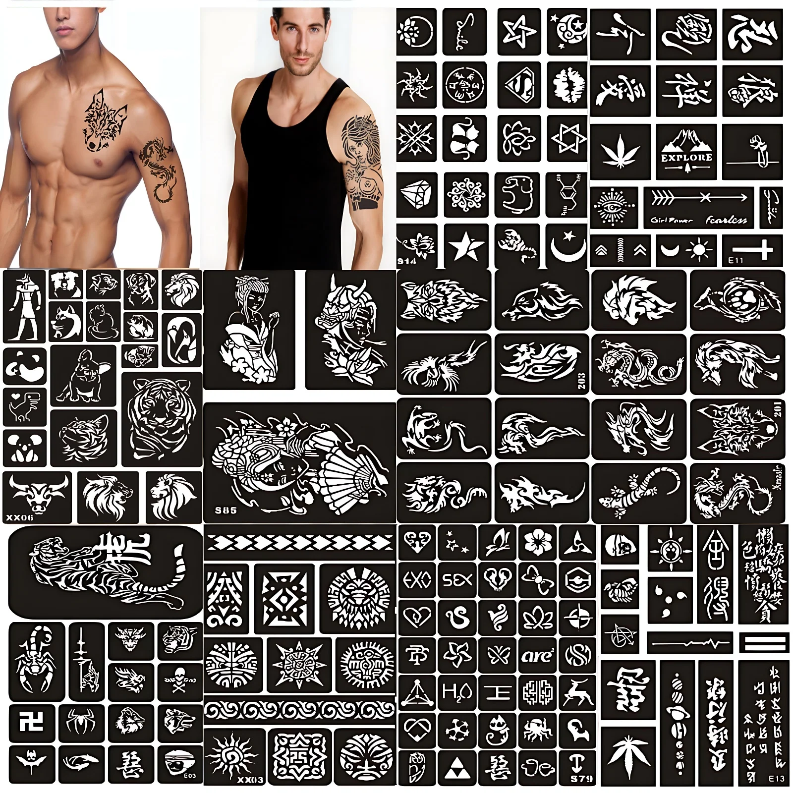 148pcs Henna Glitter Tattoo stencils voor echte tattoo mannen vrouwen kinderen draak bloem airbrush sjabloon hand dij been terug arm lichaam