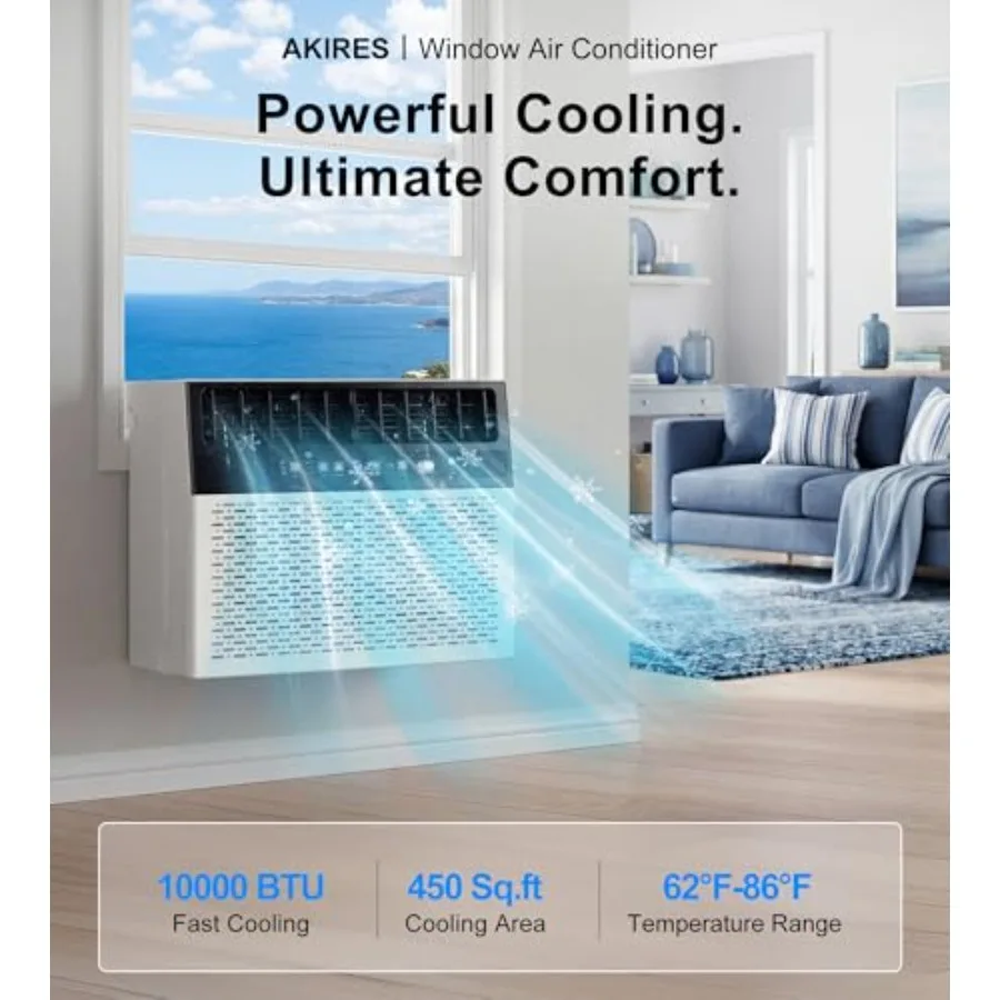 U-Shaped Window Air Conditioner for Home and Office, White ABS Plastic, 10, 000BTU with 6 Modes Cool/Fan/Dry/Sleep/Energy Saver