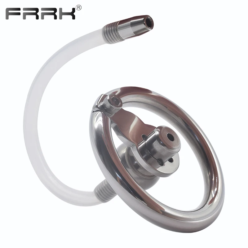 

FRRK Negative Chastity Cage with Long Silicone Urethral Penis Plug Invert Stainless Steel Cock Rings BDSM Adult Sex Toys for Men