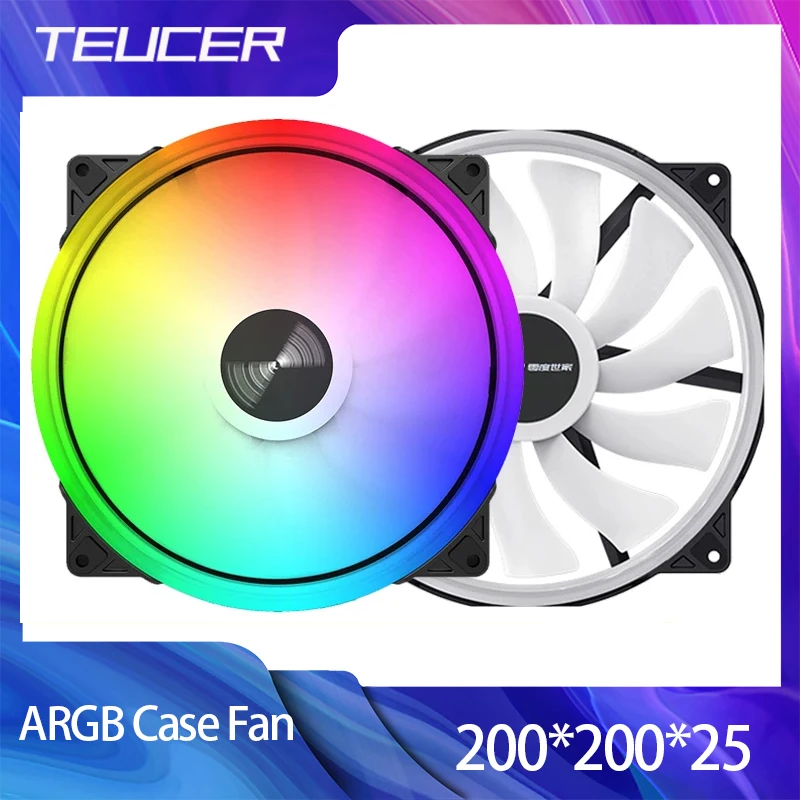 TEUCER 20025 5V 3PIN ARGB Case Fan 200mm 4PIN Cooling Fan High Air Volume 500-1500RPM Computer PC Case Fan 20cm