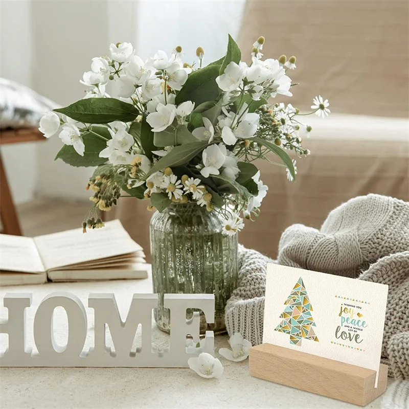 10Pcs/Pack Wooden Photo Stand Business Card Holder Rectangle Card Clip Picture Card Display Handmade Memo Holder for Home Office