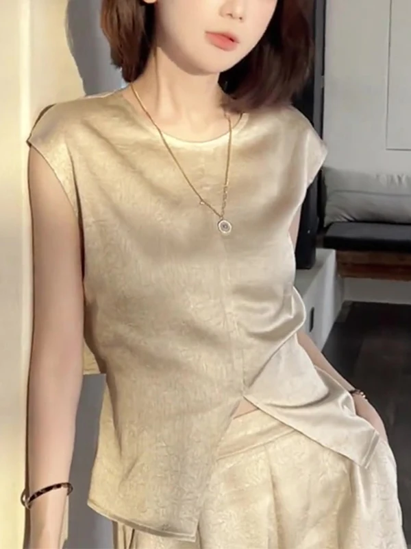 

Женская футболка цвета шампань с круглым вырезом и коротким рукавом, премиум-качество, летняя мода, корейский стиль, свободный крой