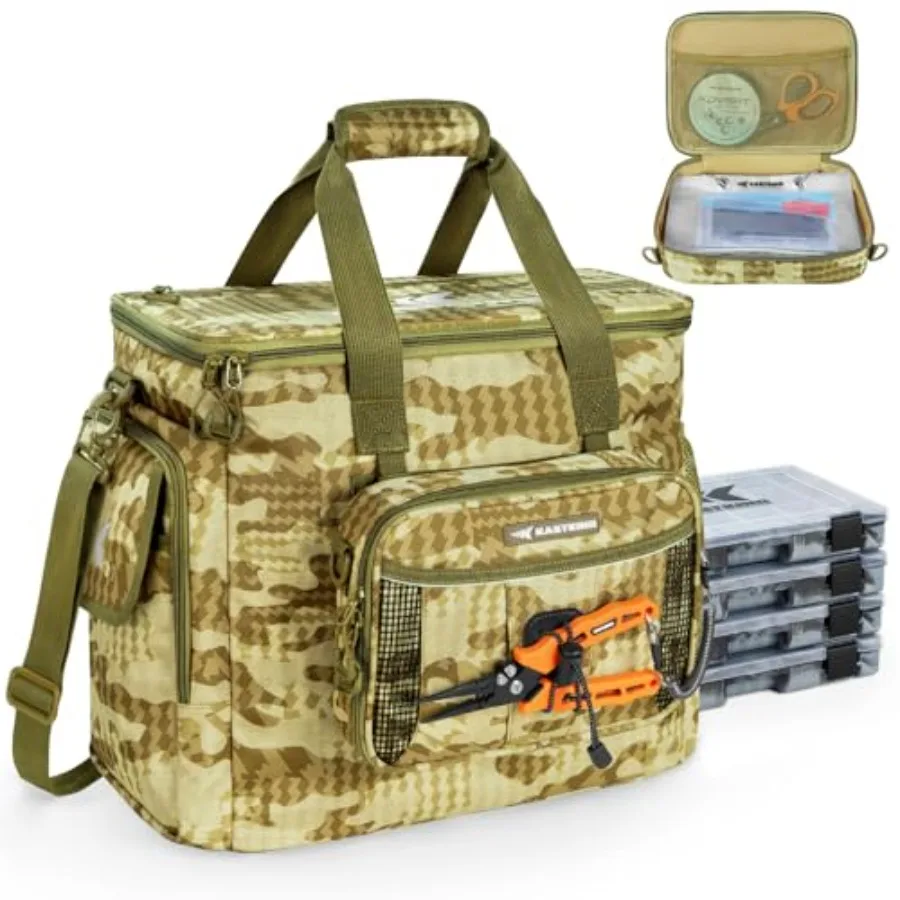 

BaitSpace Fishing Tackle Bag With 4 Tackle Boxes and Removable Bait Binder, Water-Resistant Tackle Storage, Durable Fishing Gea